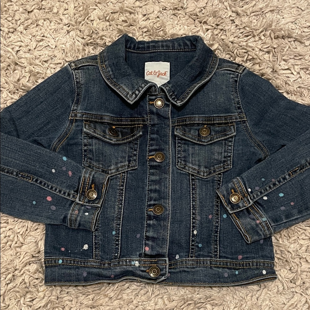 Cat & Jack Polka Dot “Be Happy” Jean Jacket, Size 4T